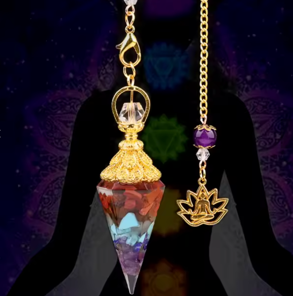 Péndulo de Cadena Dorada y Piedra Natural, Péndulo de 7 Chakras, colgante de resina de grava, accesorios, collar