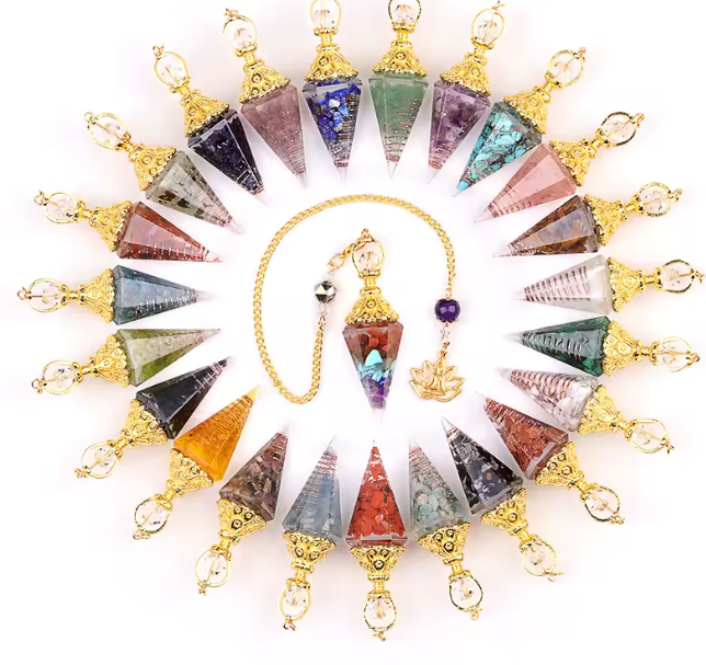 Péndulo de Cadena Dorada y Piedra Natural, Péndulo de 7 Chakras, colgante de resina de grava, accesorios, collar