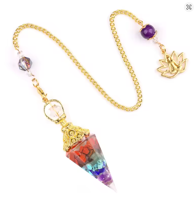 Péndulo de Cadena Dorada y Piedra Natural, Péndulo de 7 Chakras, colgante de resina de grava, accesorios, collar