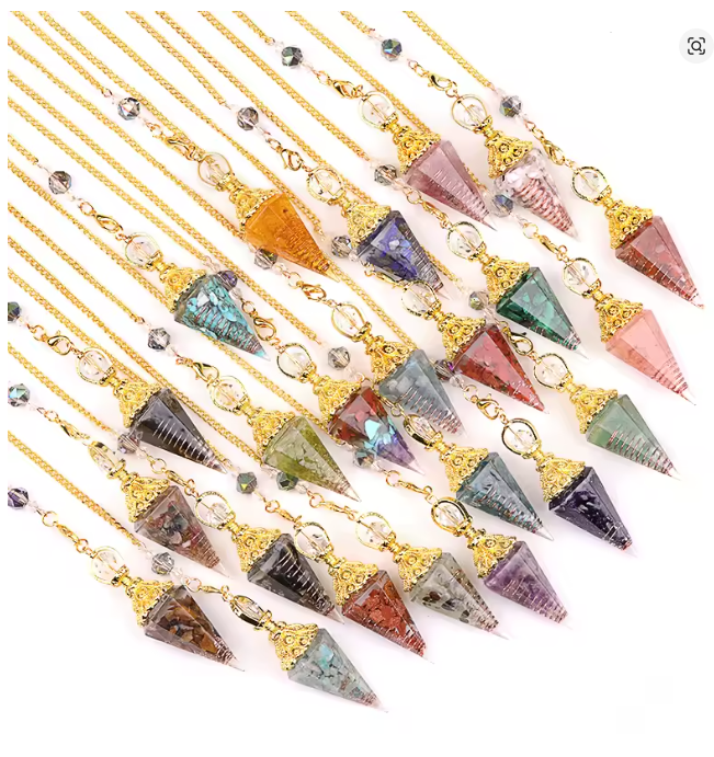 Péndulo de Cadena Dorada y Piedra Natural, Péndulo de 7 Chakras, colgante de resina de grava, accesorios, collar