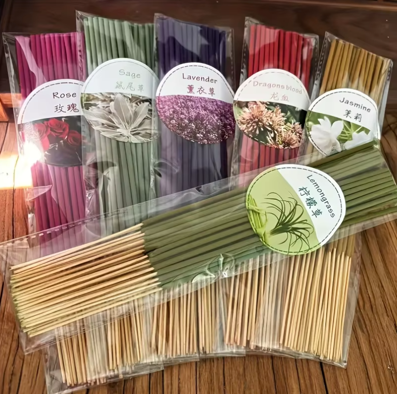 Incienso de Alta Calidad (126 varillas) - Set de 6 Fragancias: Lavanda, Lemongrass, Sangre de Dragón y Flor de Cerezo. Purificación, Meditación y Aromaterapia Duradera.