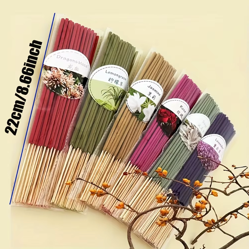 Incienso de Alta Calidad (126 varillas) - Set de 6 Fragancias: Lavanda, Lemongrass, Sangre de Dragón y Flor de Cerezo. Purificación, Meditación y Aromaterapia Duradera.