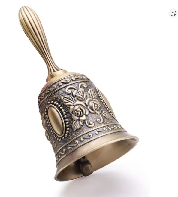 Campana de Mano de Bronce Estilo Retro: Sonido Cristalino para Rituales, Meditación y Decoración Zen. Artesanía en Metal de Alta Calidad con Acabado Vintage.
