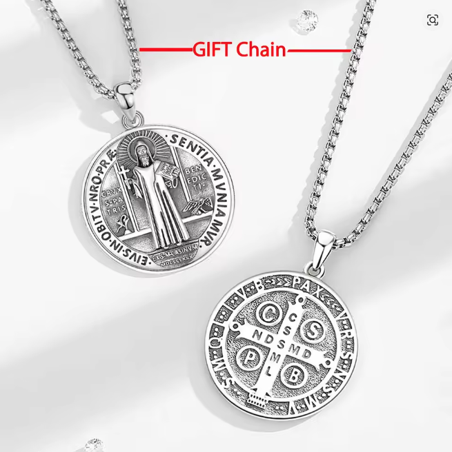 Medalla de San Benito de Plata Legítima .925. Cadena y dije de Protección Energética. Una Pieza con Alma Cuidada al Detalle.