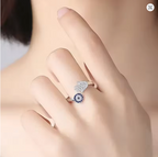Anillo Protector "Doble Amuleto": Mano de Fátima y Ojo Turco en Plata de Ley 925. Diseño Ajustable con Cristales, Joyería con Intención y Estilo