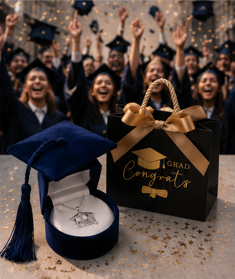 Legado de Graduación, un recuerdo para toda la vida; cadena de Plata 925, dije de graduación Plata 925, elegante caja aterciopelada y bolsa de regalo de graduación. El regalo perfecto para celebrar un logro inolvidable