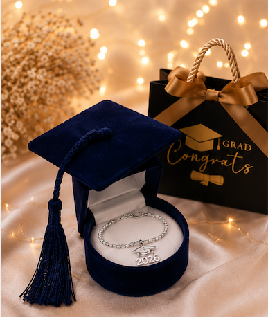 Orgullo de Graduación 2026 | Pulsera Original Plata 925 con Circonitas Ajustable, Dije Plata 925, Caja Aterciopelada de Graduación y Bolsa de Regalo Premium