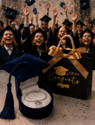 Orgullo de Graduación 2026 | Pulsera Original Plata 925 con Circonitas Ajustable, Dije Plata 925, Caja Aterciopelada de Graduación y Bolsa de Regalo Premium