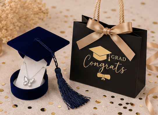Un Símbolo de Transformación y Éxito: Collar de Mariposa en Plata 925 con Cajita de Terciopelo y Bolsa de Graduación de Lujo