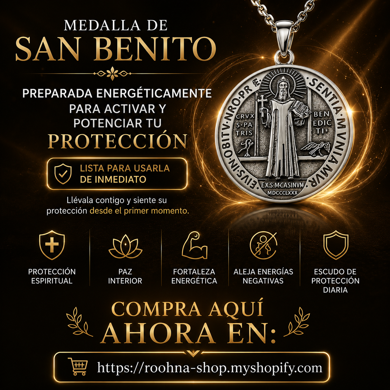 Medalla de San Benito de Plata Legítima .925. Cadena y dije de Protección Energética. Una Pieza con Alma Cuidada al Detalle.