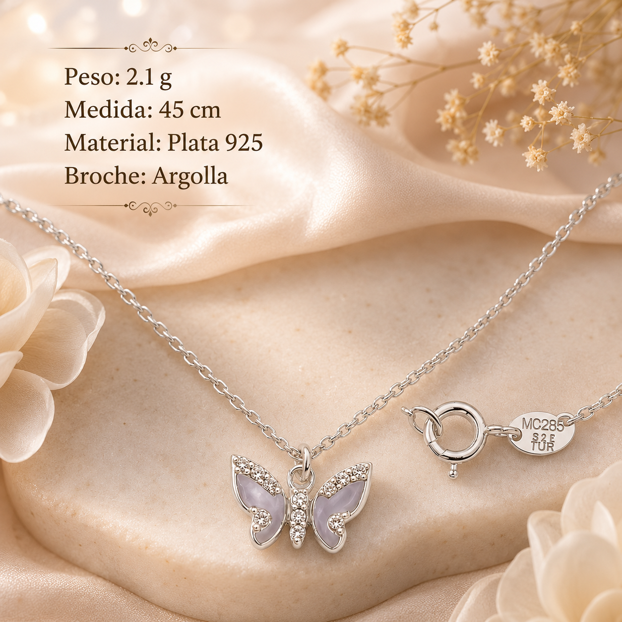 Un Símbolo de Transformación y Éxito: Collar de Mariposa en Plata 925 con Cajita de Terciopelo y Bolsa de Graduación de Lujo